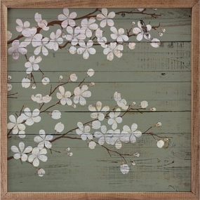 Sage Cherry Blossoms Wood Framed Print 