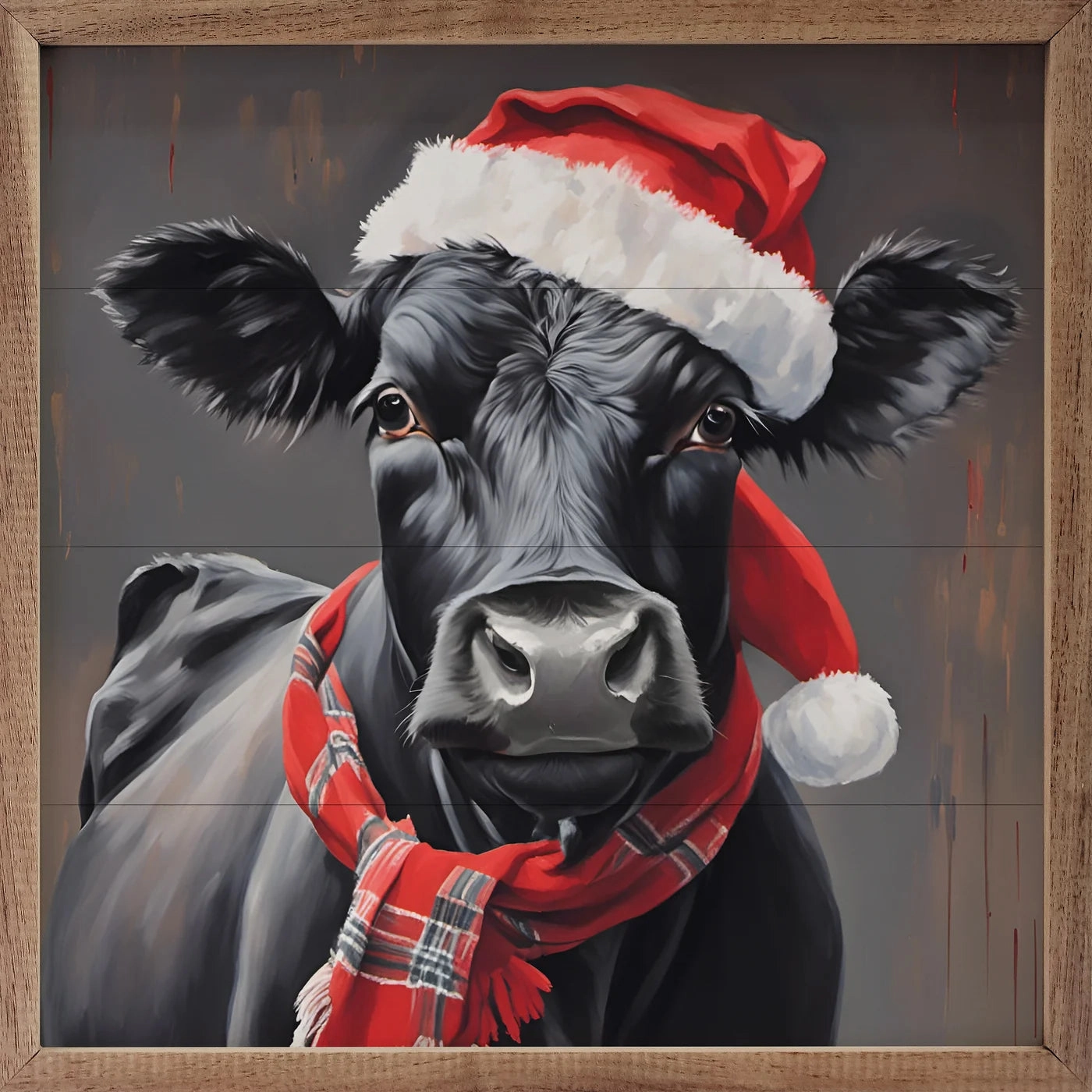 Santa Angus With Hat And Scarf Wood Framed Print 