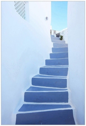 Santorini Stairs Framed Wall Art in Blue 
