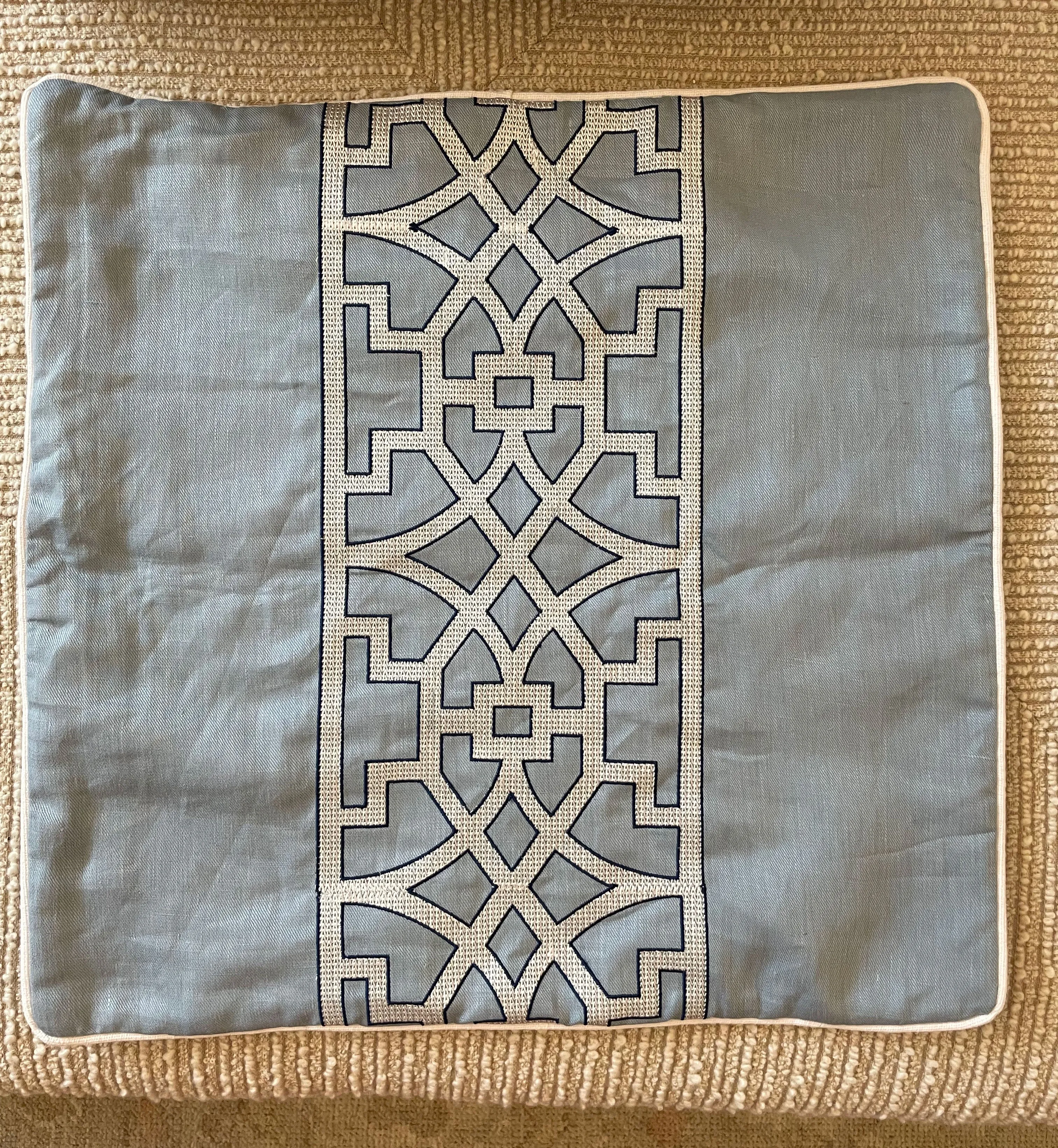 Schumacher Fret in Sky Blue Pillow 