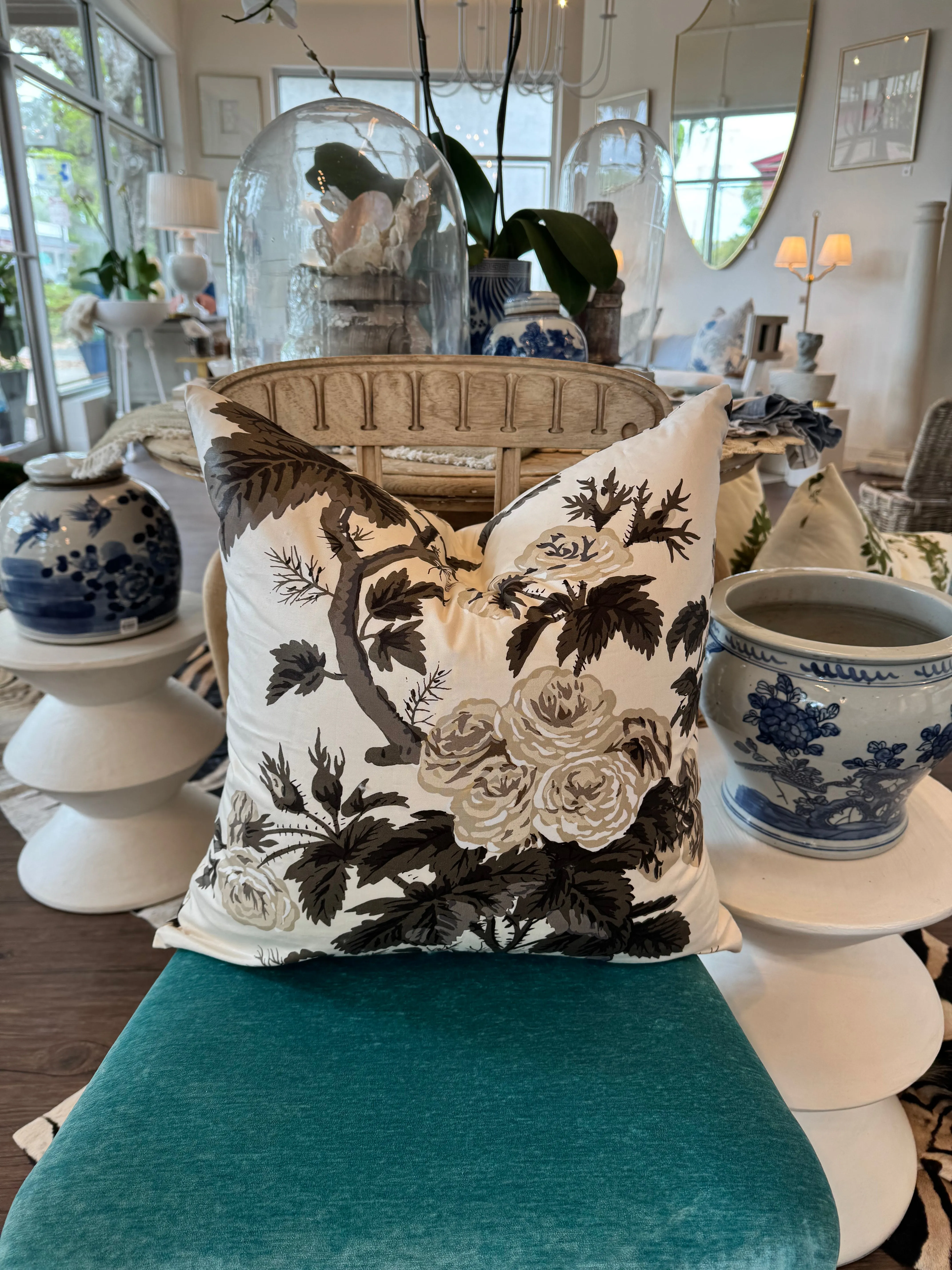 Schumacher Pyne Hollyhock in Charcoal Pillow