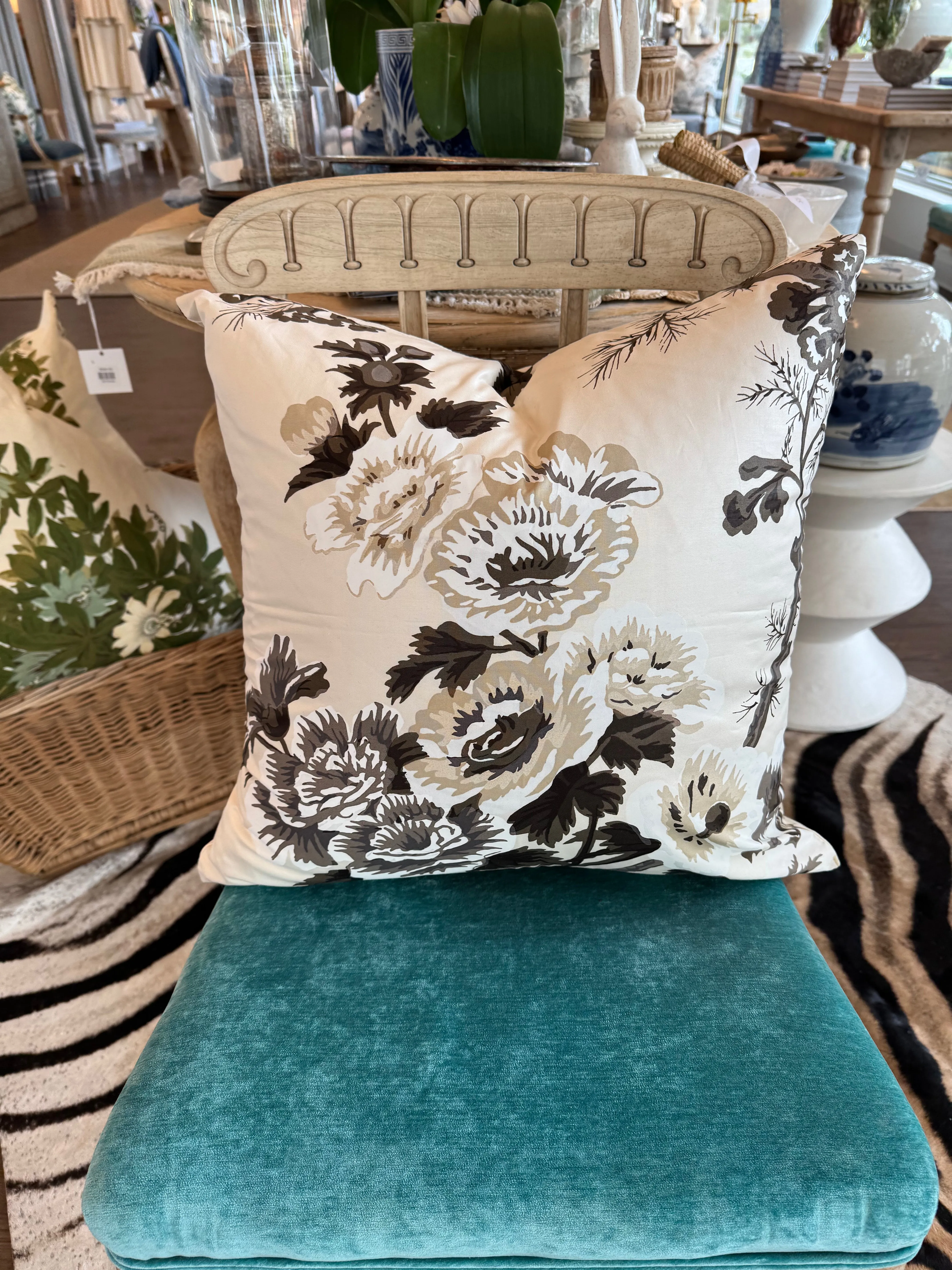 Schumacher Pyne Hollyhock in Charcoal Pillow