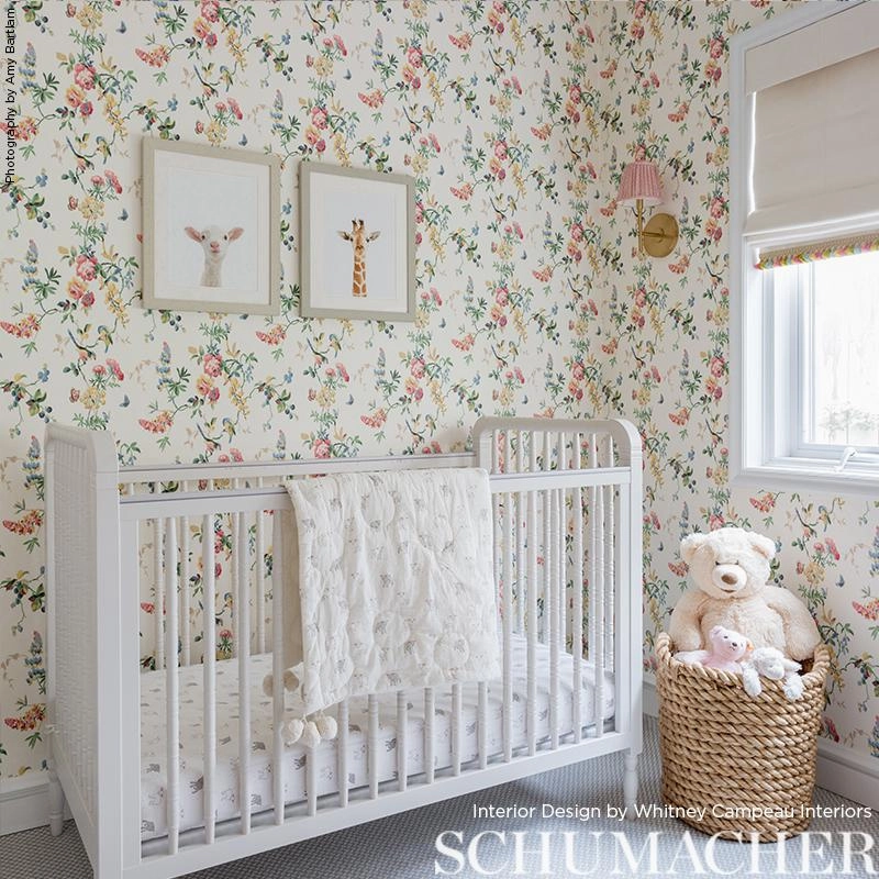 Schumacher Chickadee Floral Wallpaper 