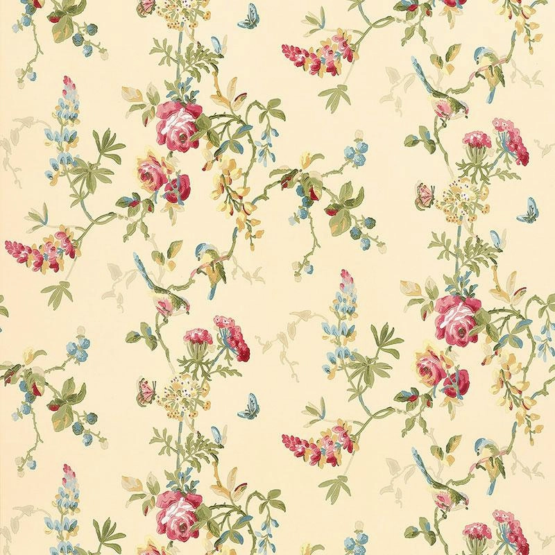Schumacher Chickadee Floral Wallpaper