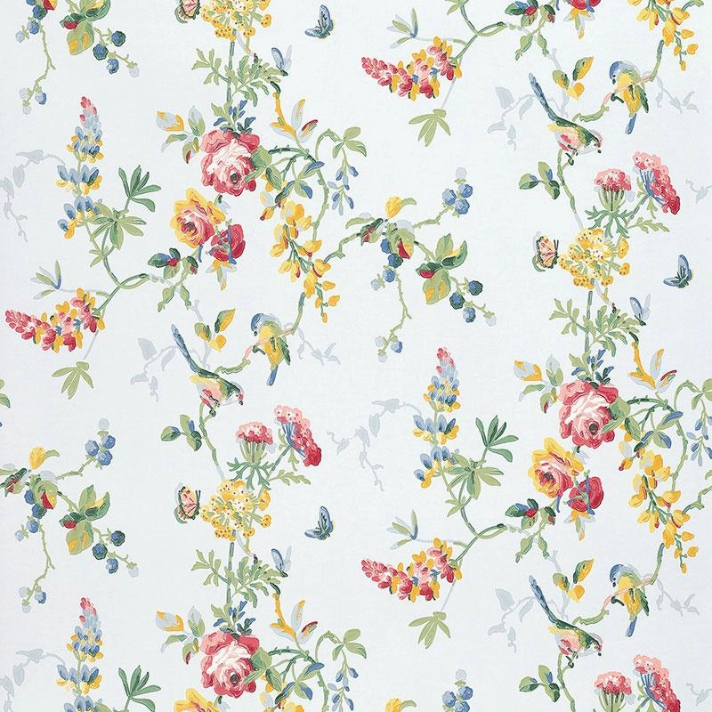 Schumacher Chickadee Floral Wallpaper