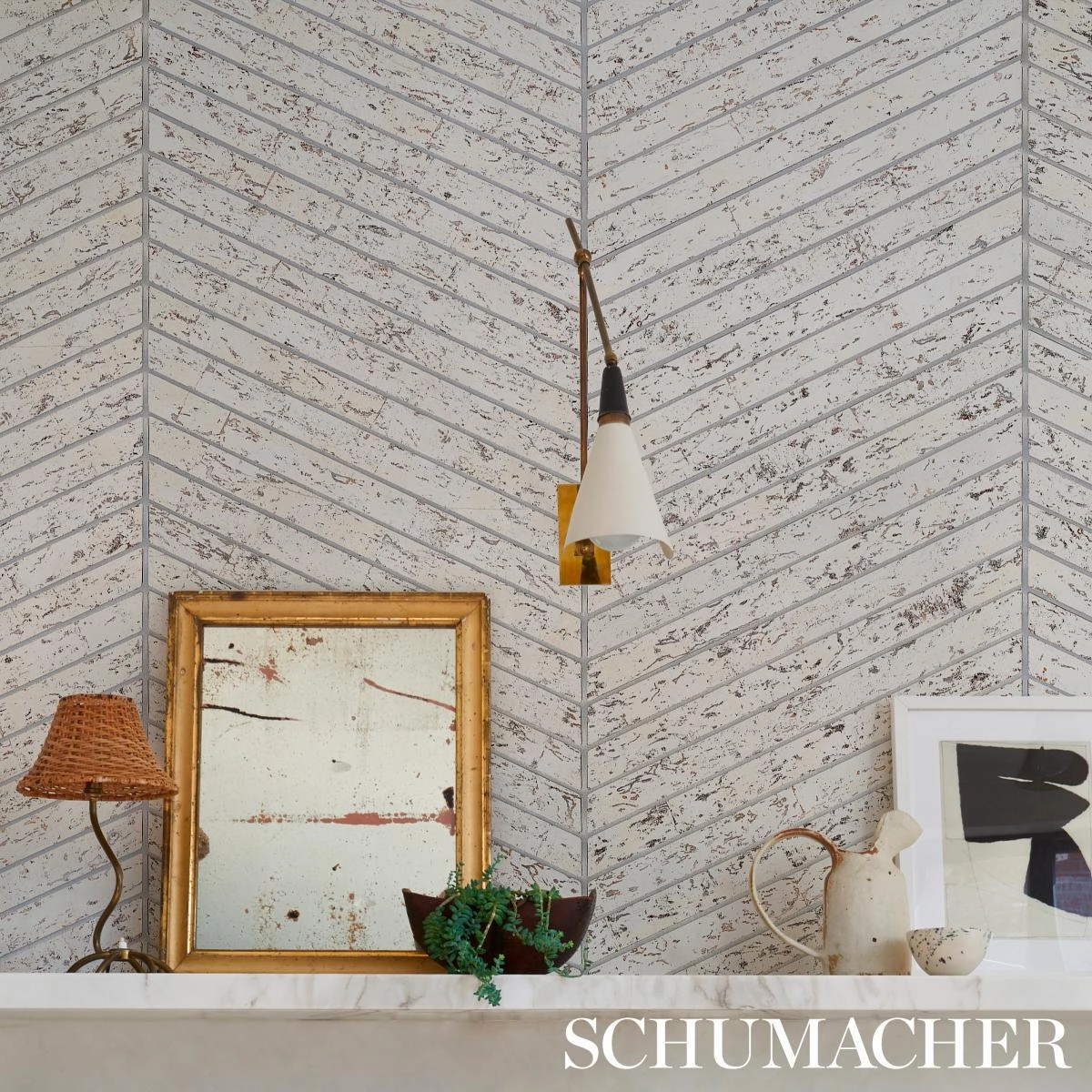 Schumacher Cork Herringbone Wallpaper 