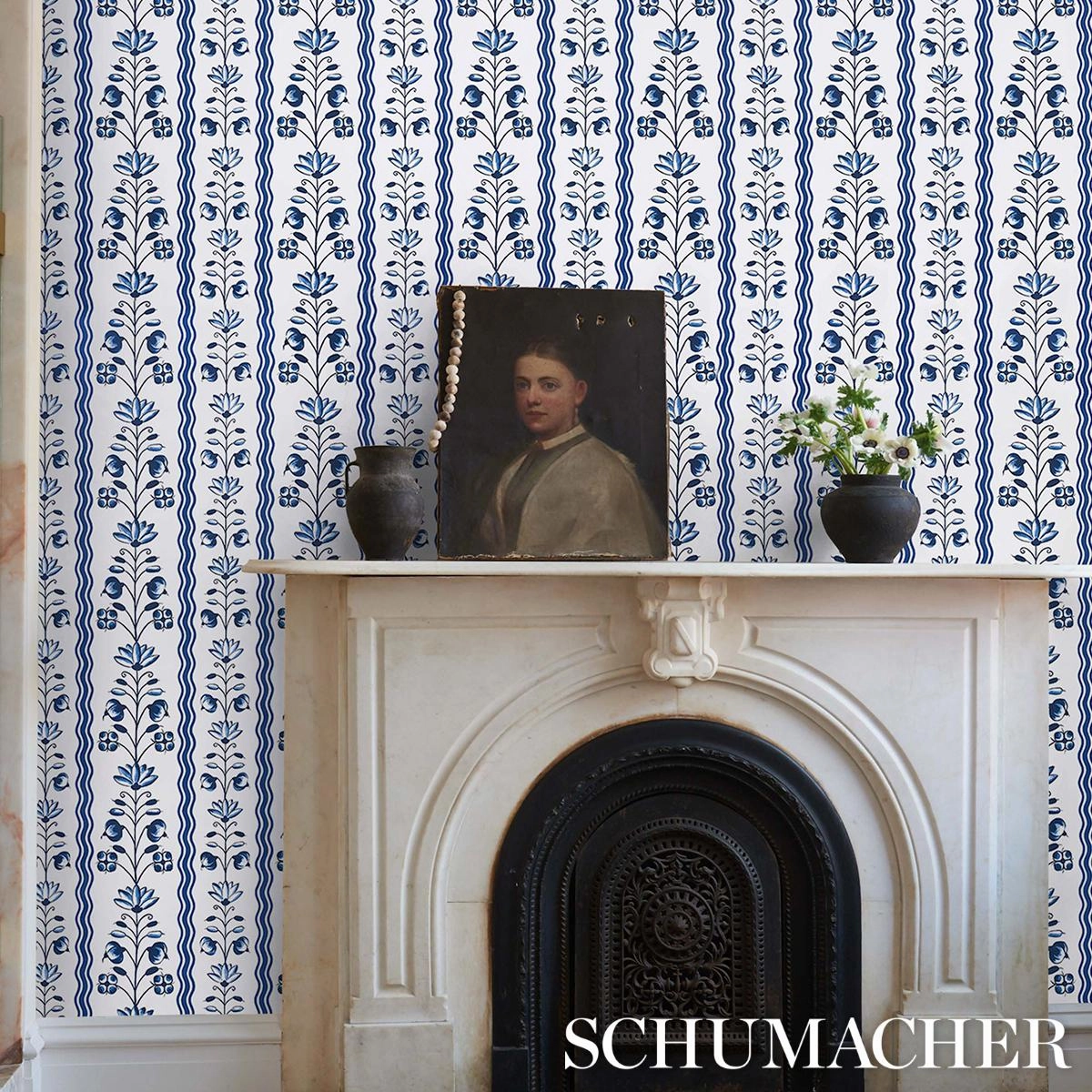 Schumacher Delft Waves Wallpaper 
