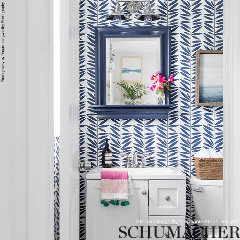 Schumacher Leaf Stripe Wallpaper 
