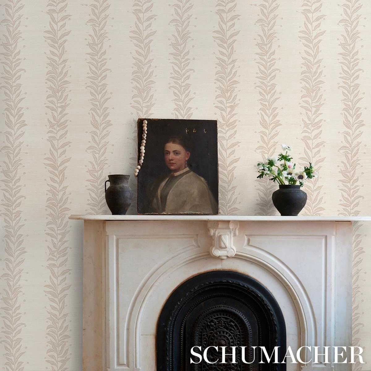 Schumacher Tendril Stripe Sisal Wallpaper 