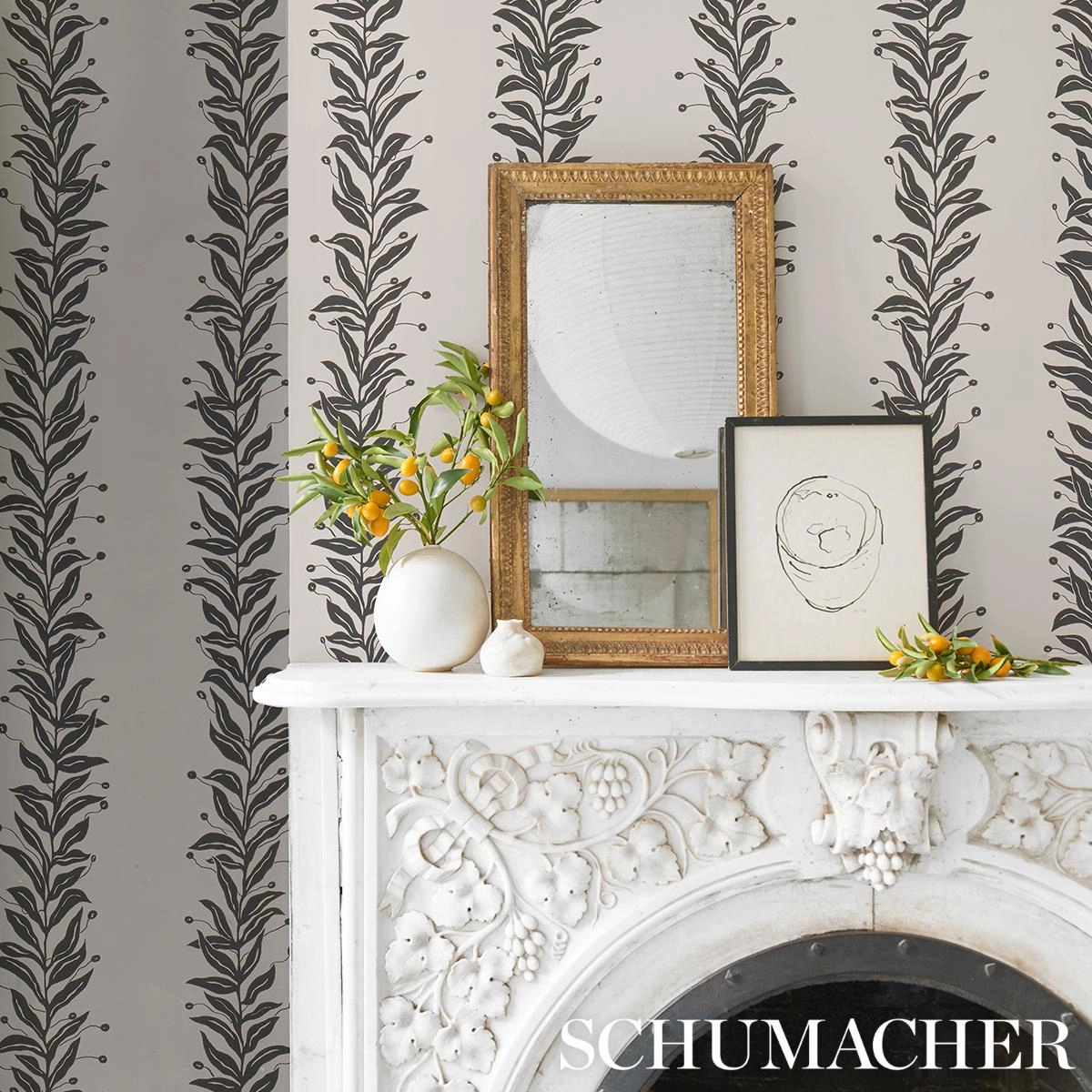 Schumacher Tendril Stripe Wallpaper 