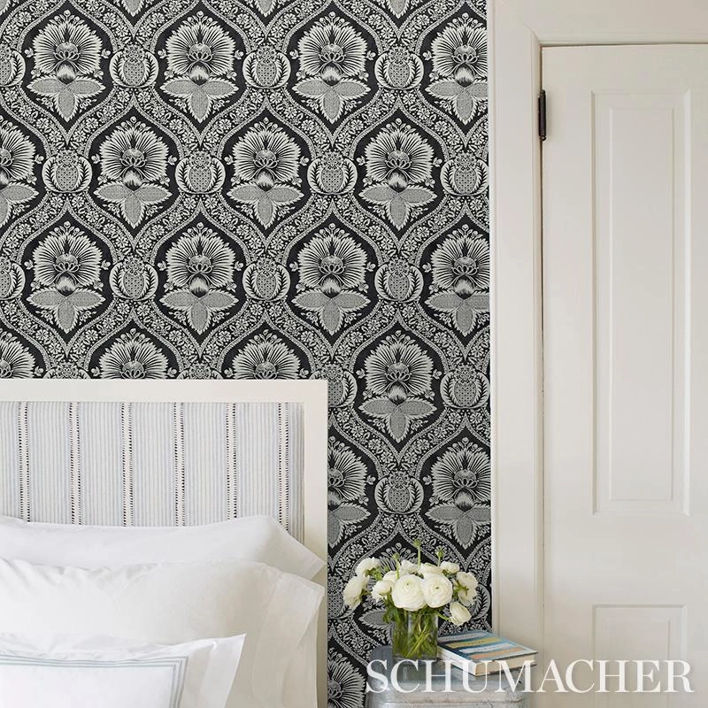 Schumacher Villandry Damask Print Wallpaper 