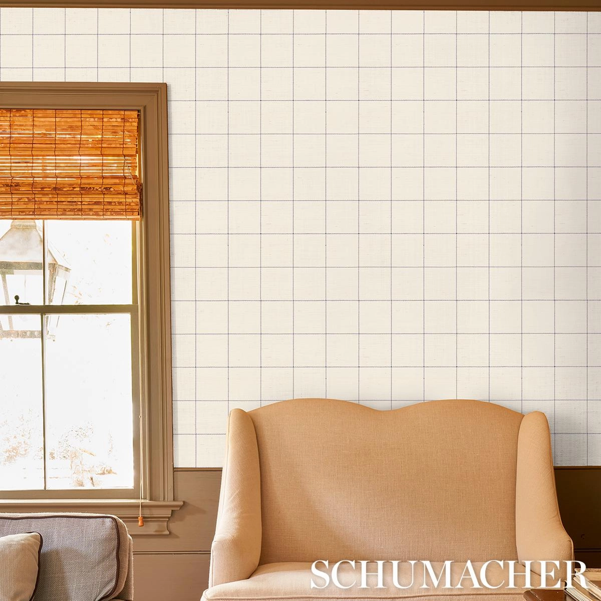 Schumacher Windowpane Embroidered Sisal Wallpaper 