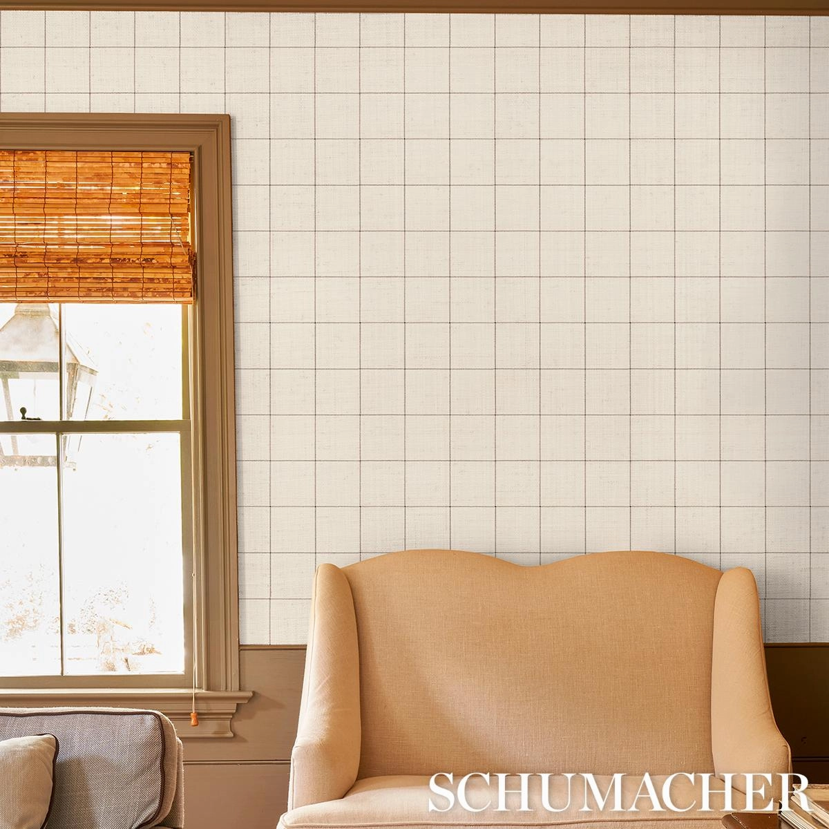 Schumacher Windowpane Embroidered Sisal Wallpaper