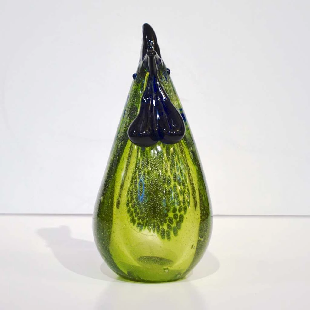 Seguso 1980 Italian Silver Navy Blue Apple Green Murano Glass Hen Bird Sculpture