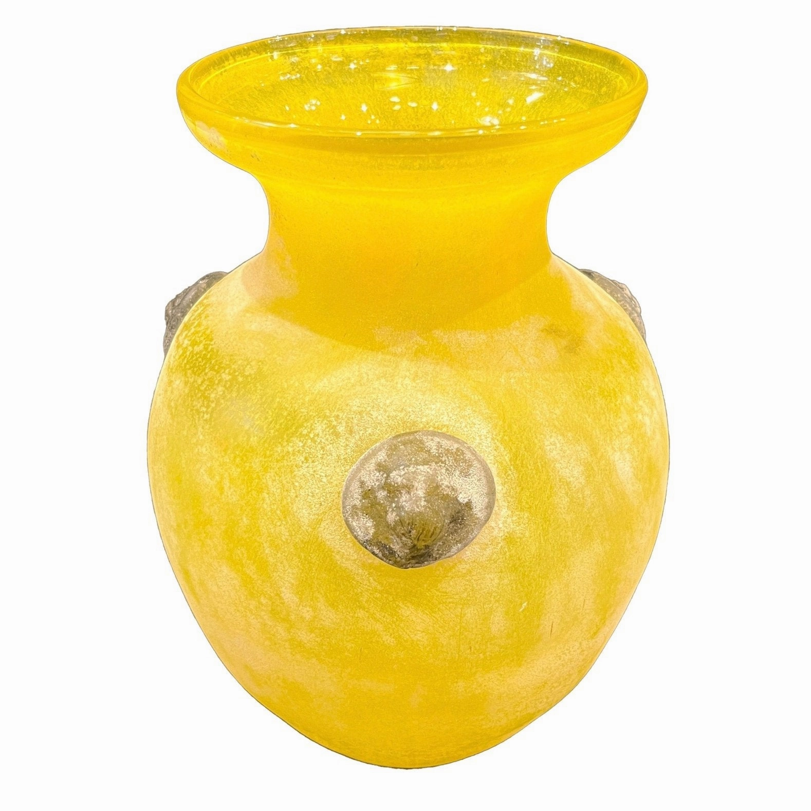 Seguso Style Italian Art Deco Style Vintage Lemon Yellow Scavo Murano Glass Vase 
