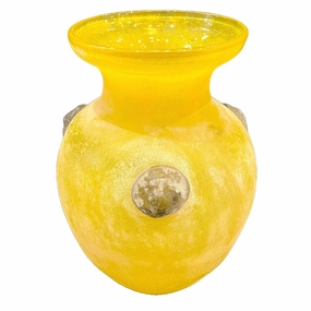 Seguso Style Italian Art Deco Style Vintage Lemon Yellow Scavo Murano Glass Vase 