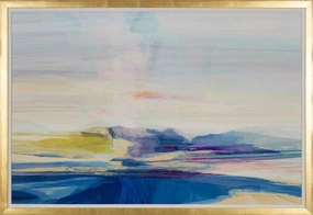 Serene Hills Abstract Blue and Pink Hills and Sky Wall Art in Gold Frame 