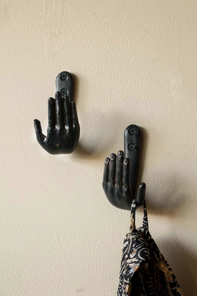 Set of 2 Black Iron Hand Hooks 