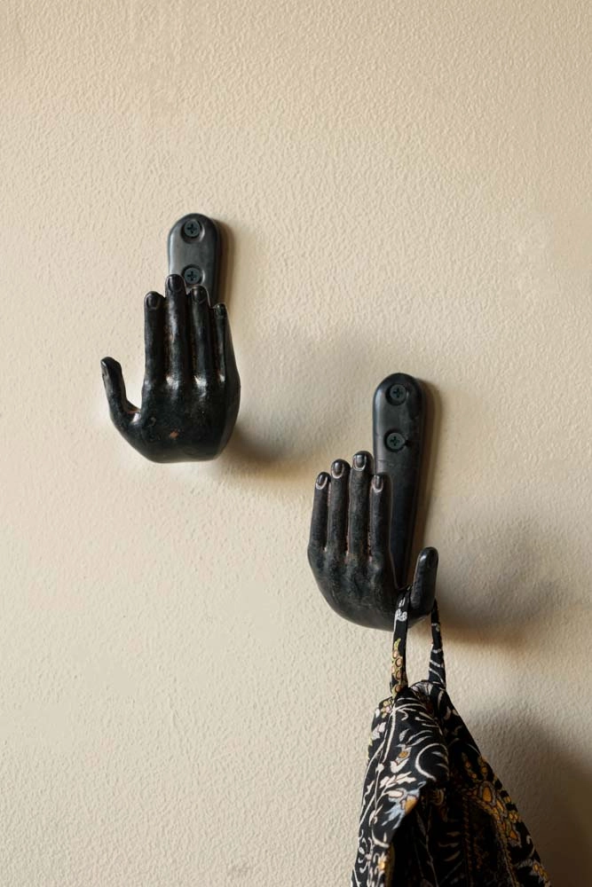 Set of 2 Black Iron Hand Hooks 