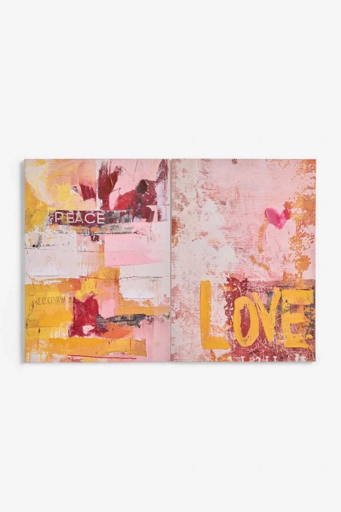 Set of 2 Pink & Orange Abstract Peace/Love Wall Art