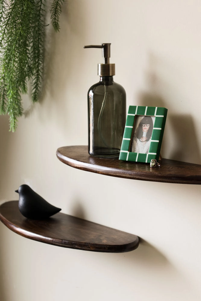 Set Of 2 Walnut Wood Floating Shelves 