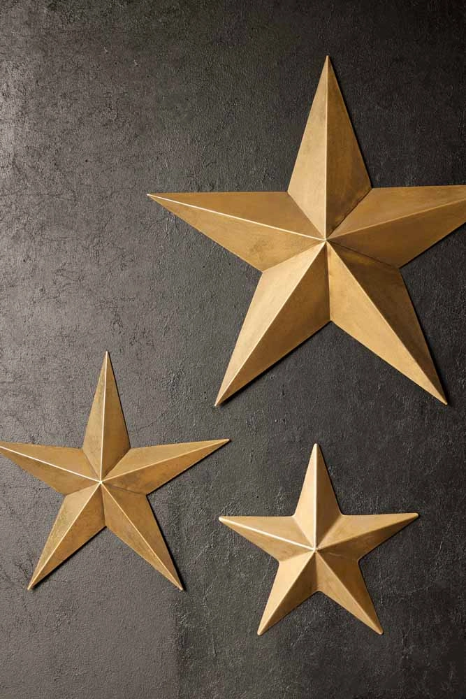 Set Of 3 Antique Gold Metal Stars