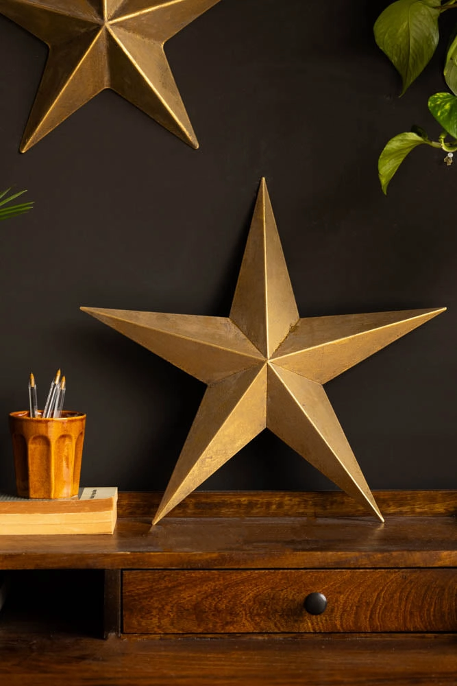 Set Of 3 Antique Gold Metal Stars