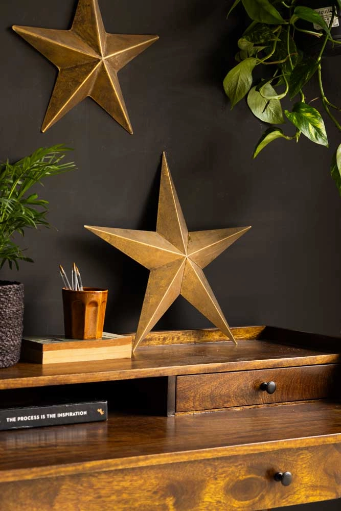 Set Of 3 Antique Gold Metal Stars