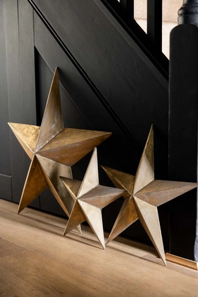 Set Of 3 Antique Gold Metal Stars 
