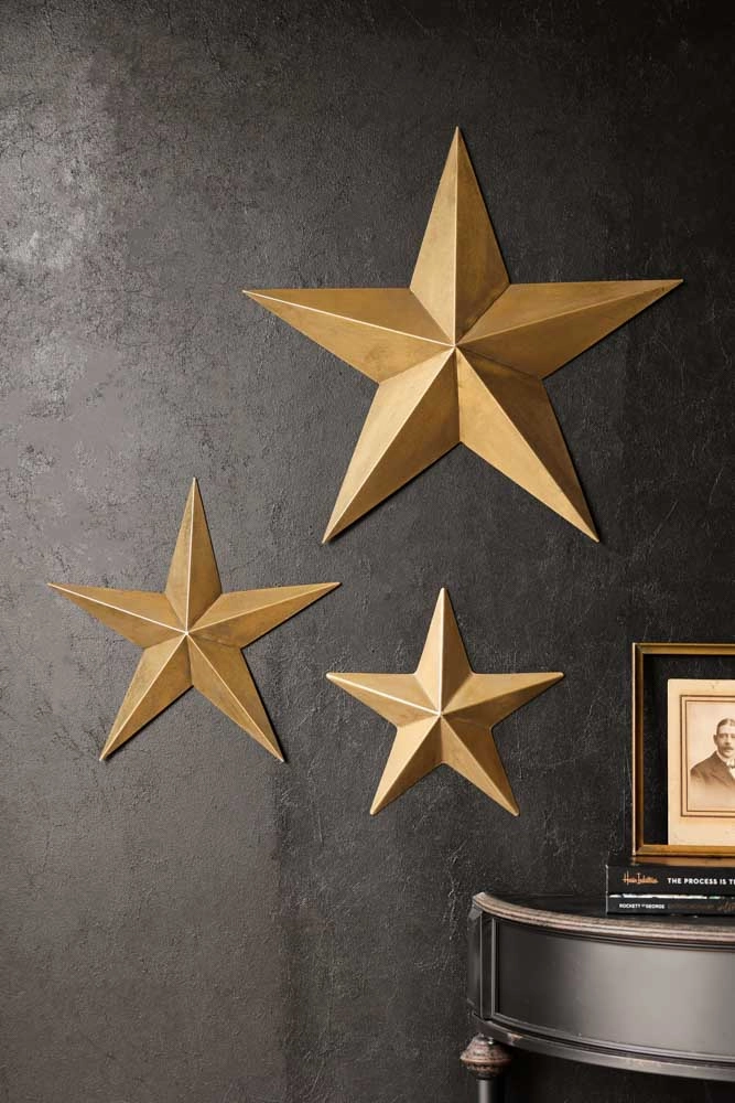 Set Of 3 Antique Gold Metal Stars