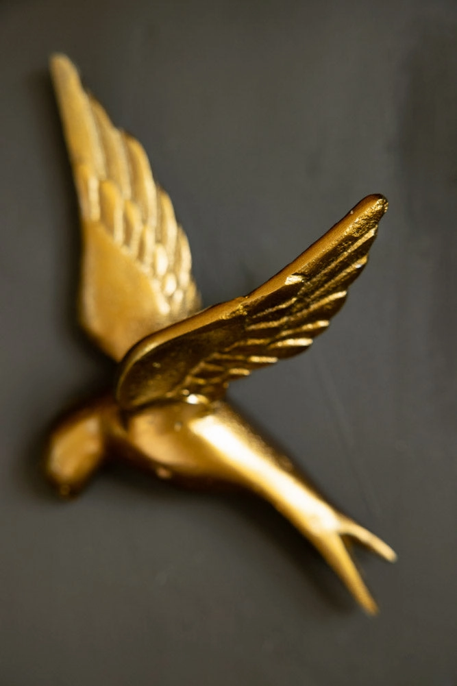 Set Of 3 Gold Metal Birds Wall Ornament