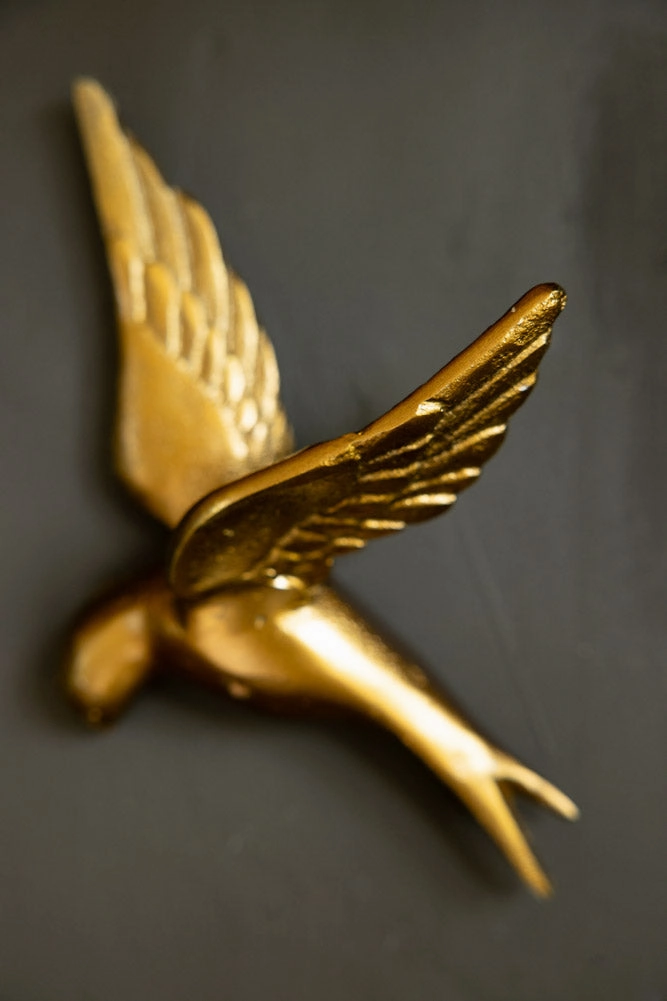 Set Of 3 Gold Metal Birds Wall Ornament