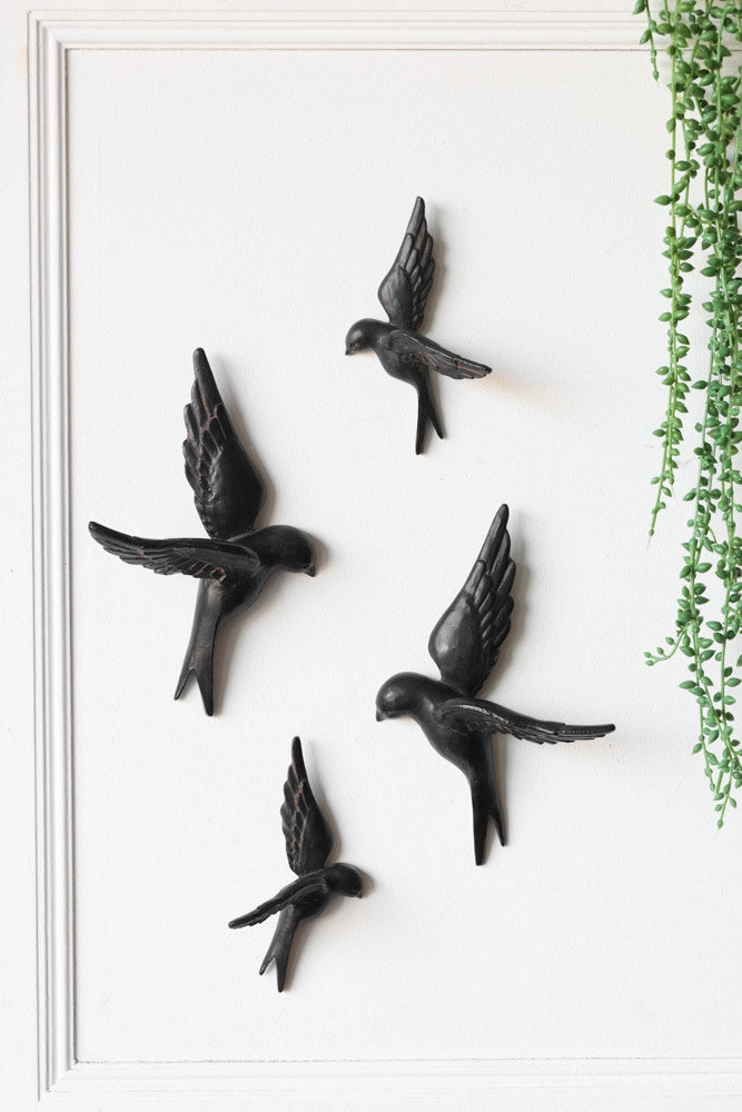 Set Of 4 Black Bird Wall Ornaments 