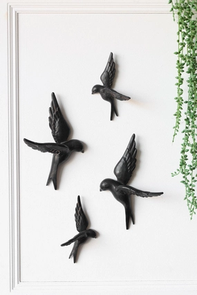 Set Of 4 Black Bird Wall Ornaments 