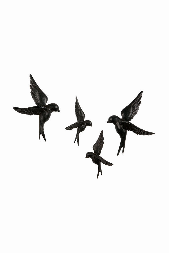 Set Of 4 Black Bird Wall Ornaments