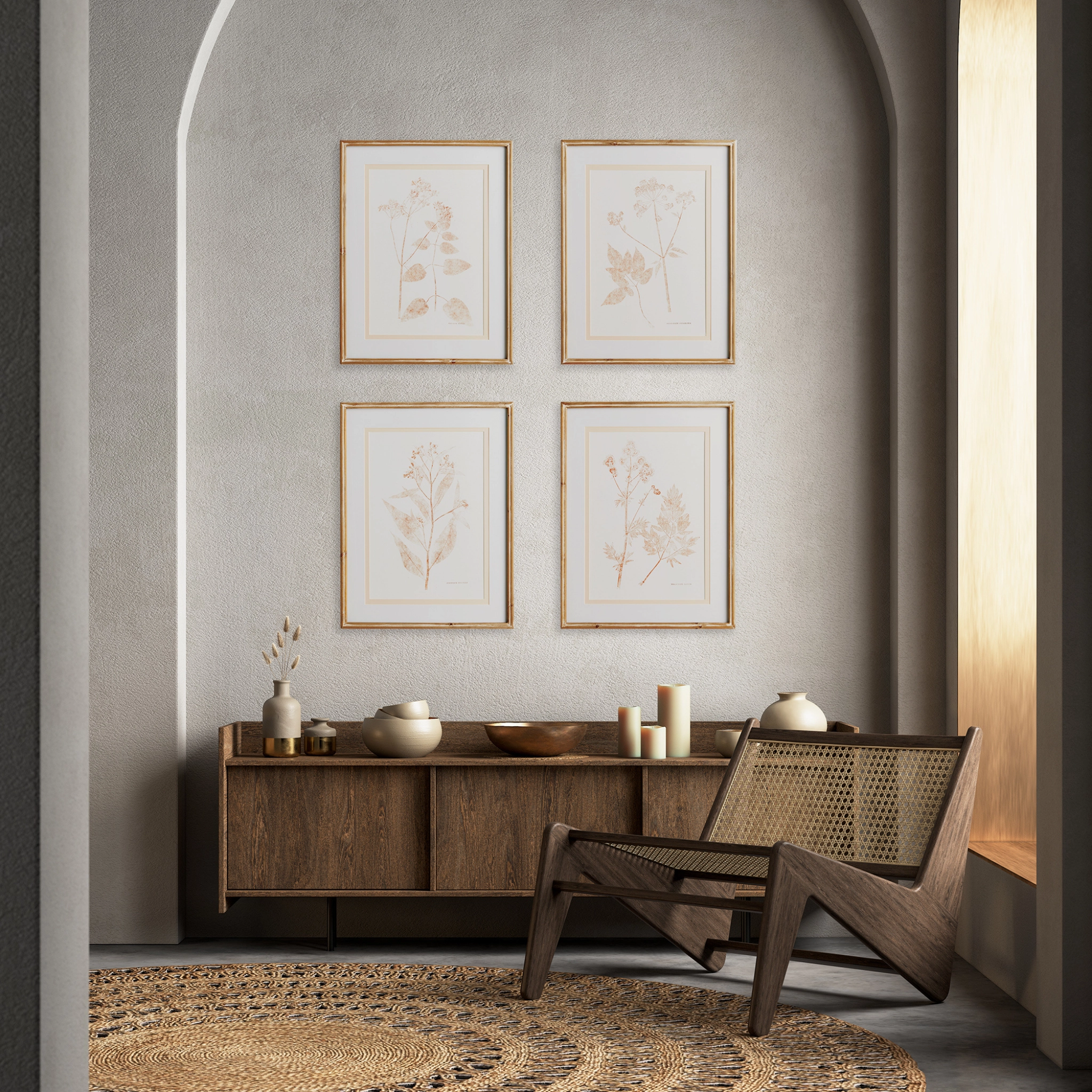Set of 4 Framed Blush Botanical Study Wall Prints