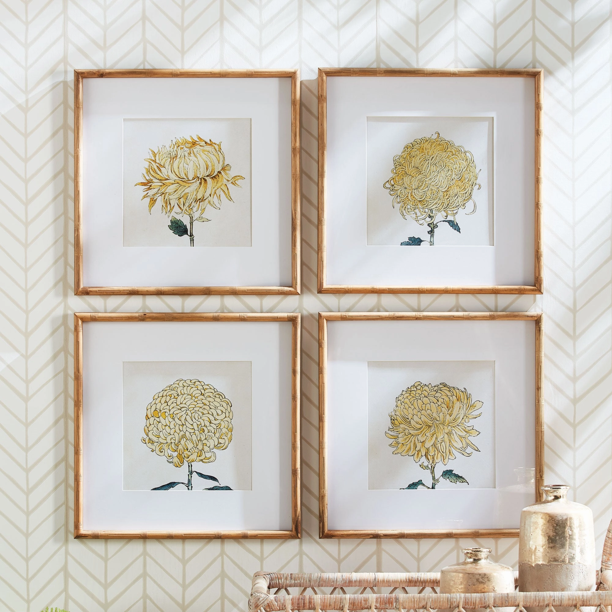 Set of 4 Framed Chrysanthemum Prints