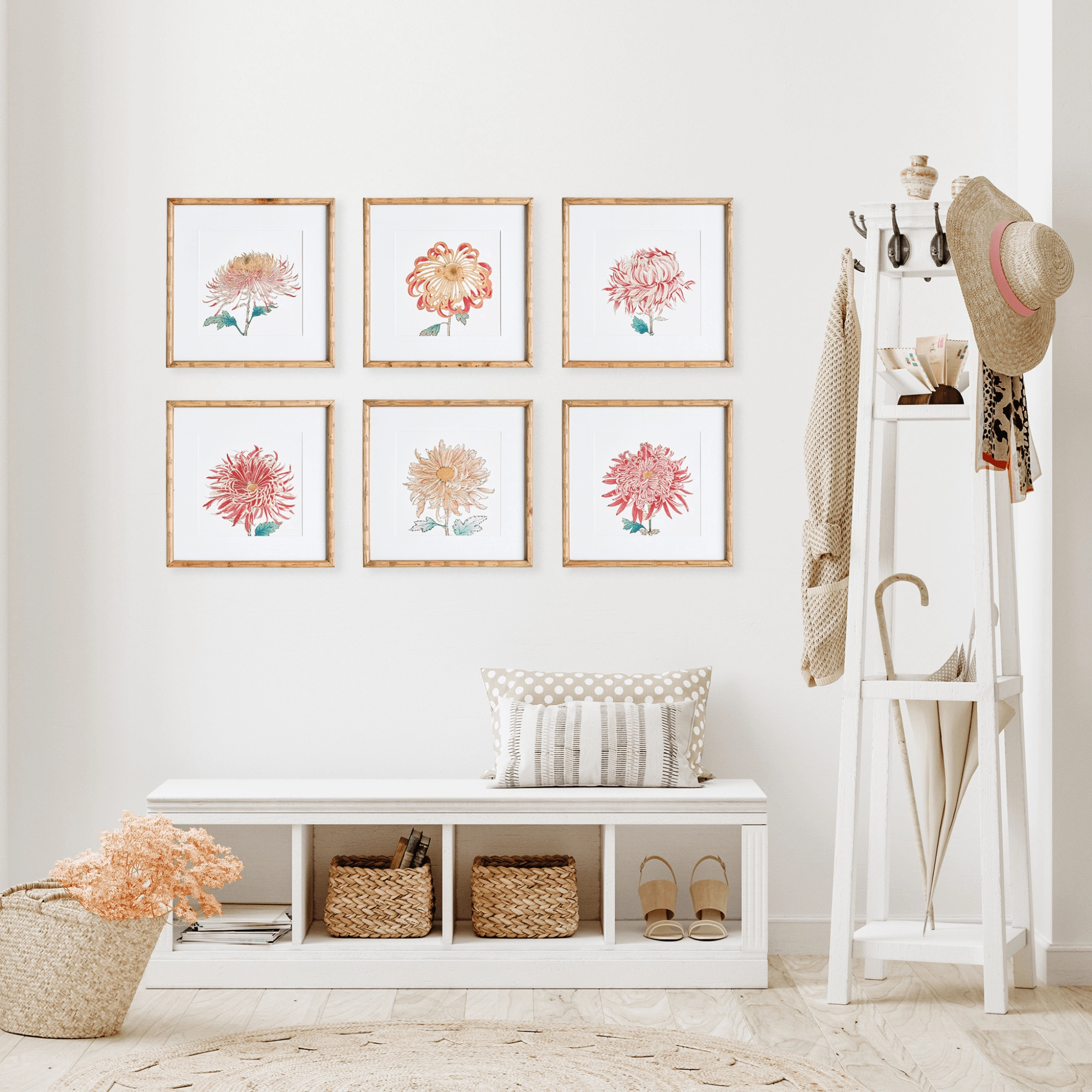 Set of 6 Colorful Chrysanthemum Framed Prints