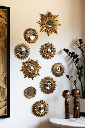 Set Of 9 Assorted Ornate Gold Framed Mirrors 
