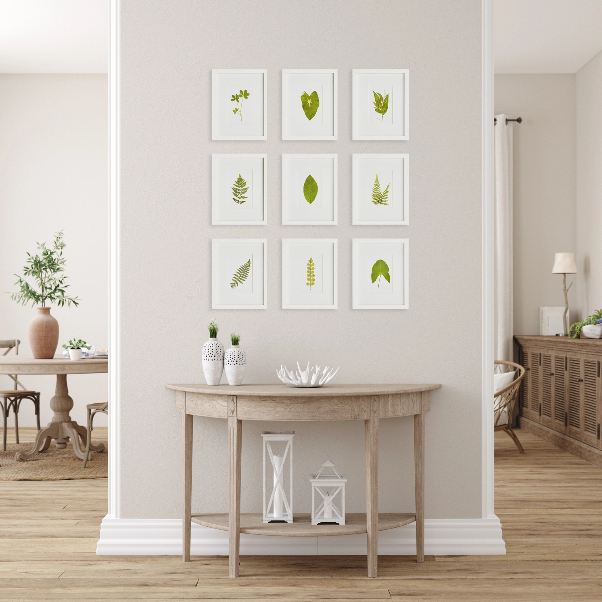 Set of 9 Framed Petite Green Leaf Wall Prints