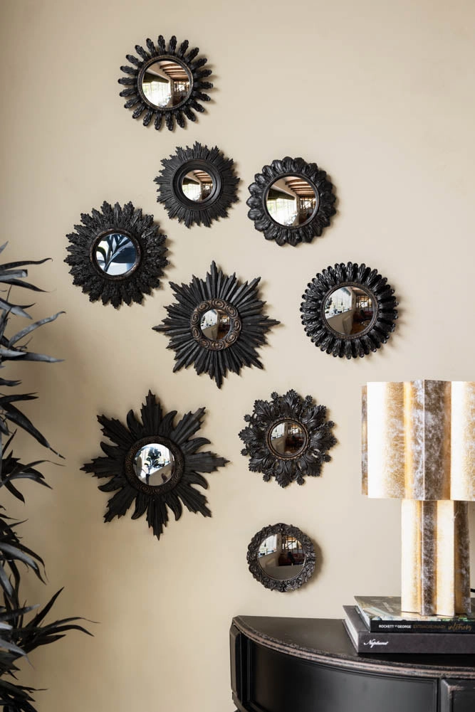 Set of 9 Ornate Antique Black Framed Mirrors