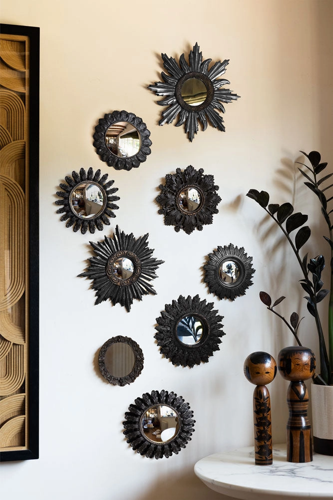 Set of 9 Ornate Antique Black Framed Mirrors 