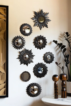 Set of 9 Ornate Antique Black Framed Mirrors 