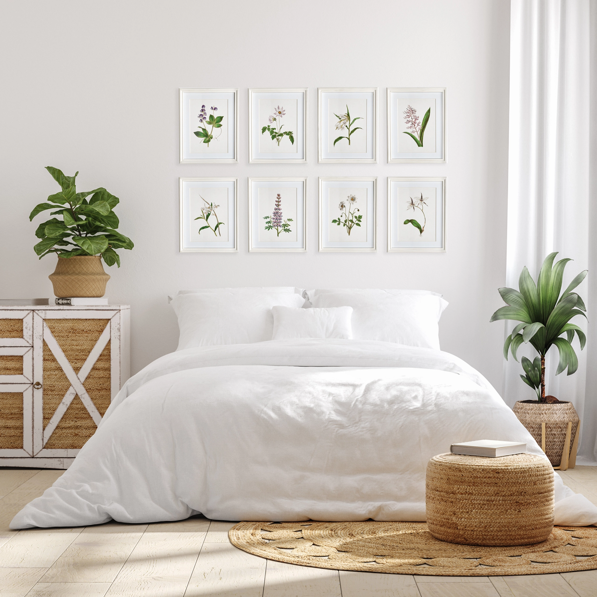Set of Eight Petite Framed Flowers in Bloom Prints Wall Art