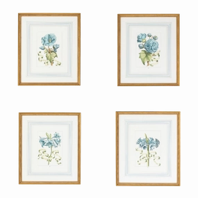 Set of Four Blue Flowers With Ribbon Botanical Wall Art Prints 