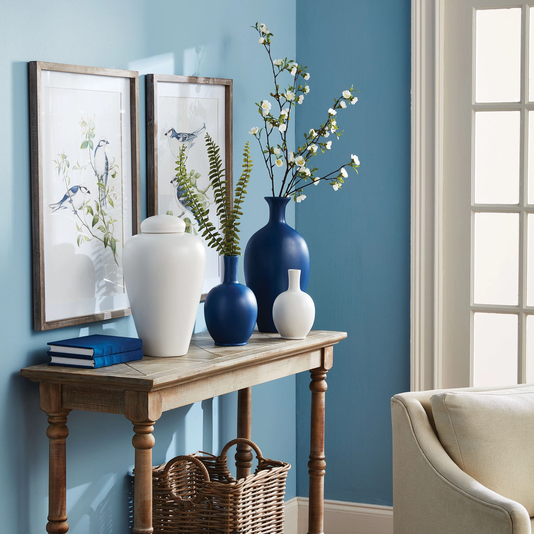 Set of Four Framed Blue Bird Prints Wall Art