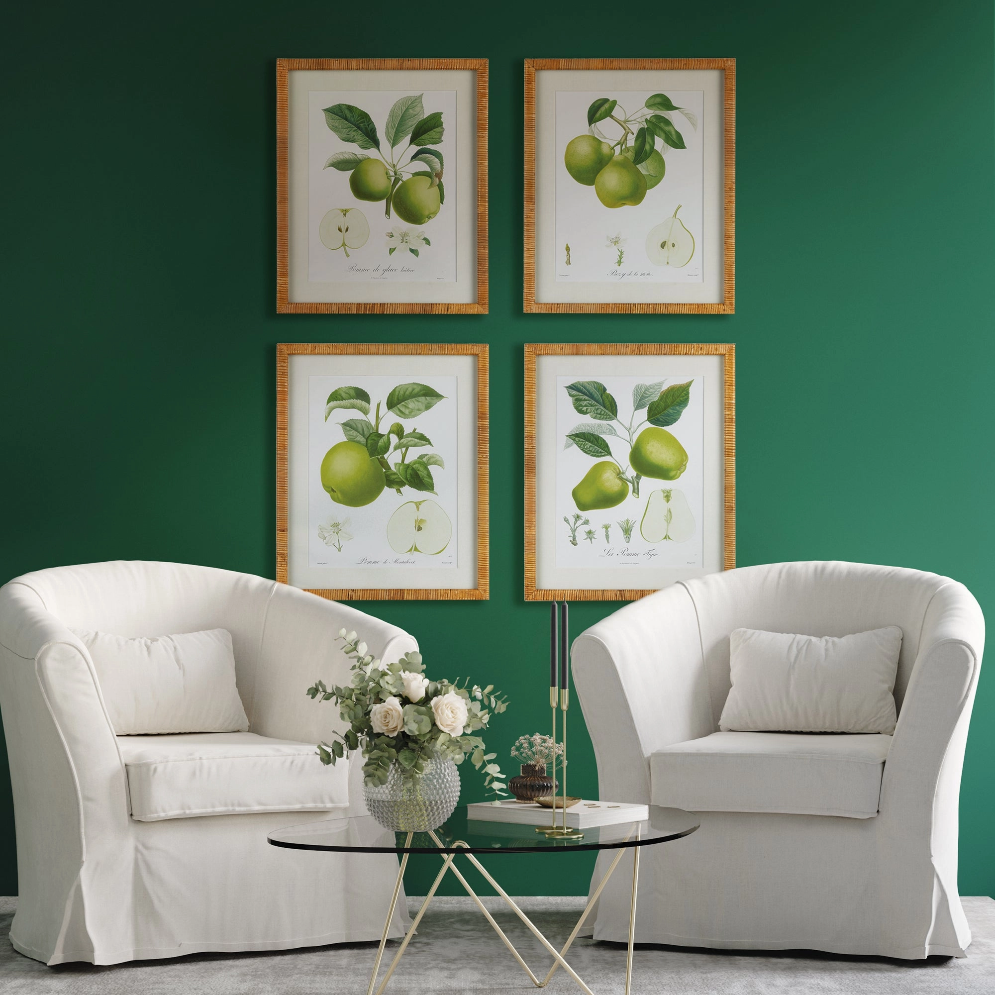 Set of Four Framed Green Fruit Study Prints
