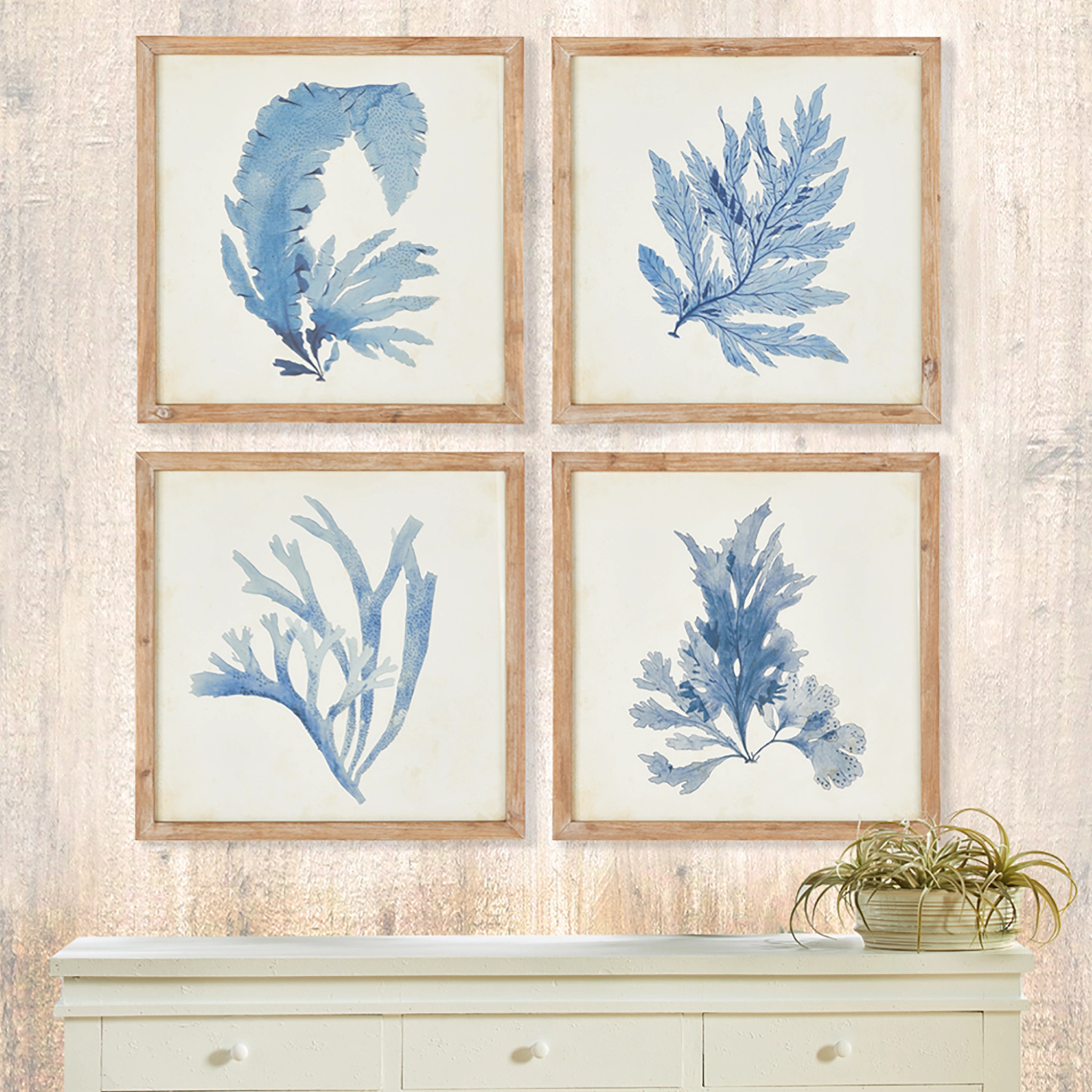 Set of Four Framed Watercolor Coral Wall Art