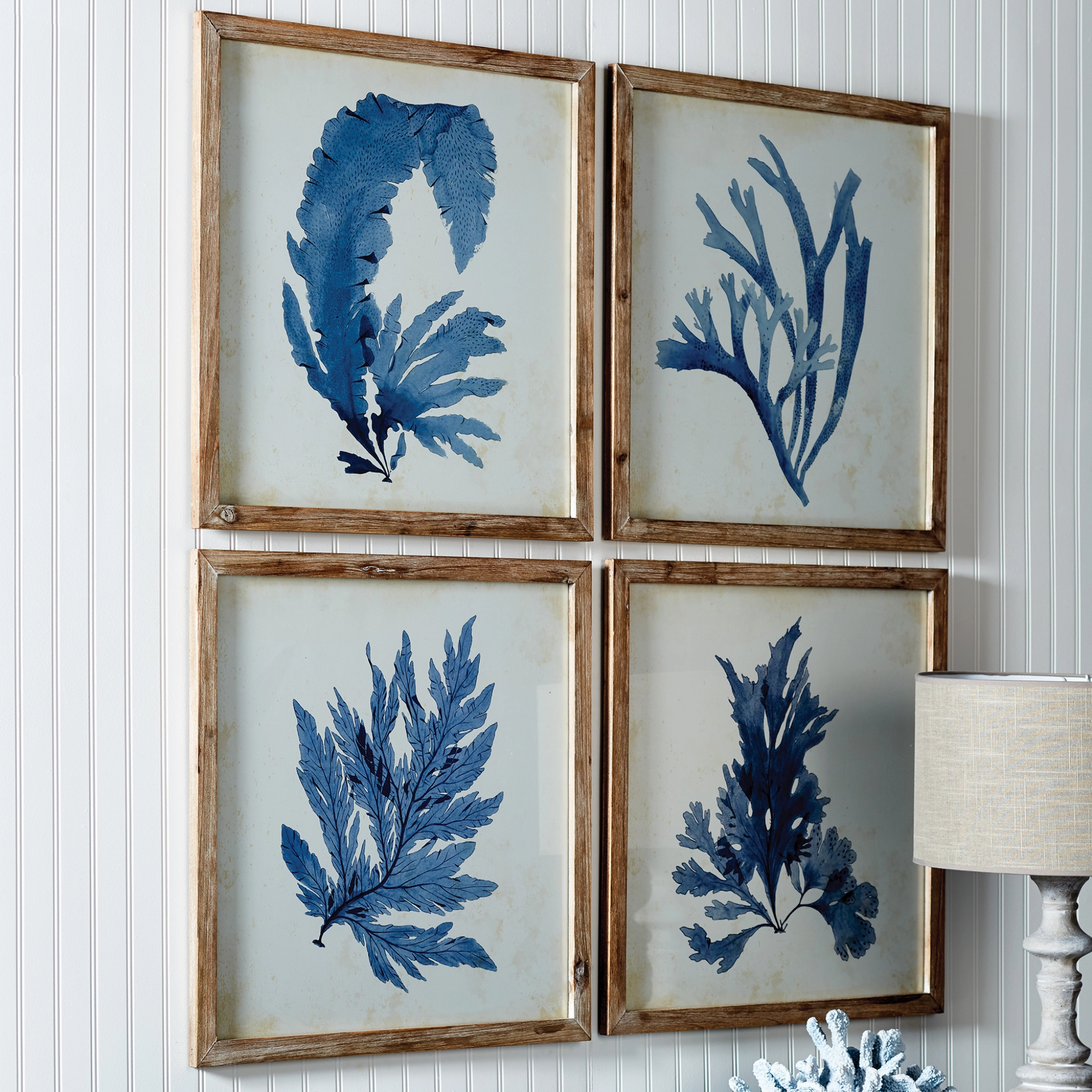 Set of Four Framed Watercolor Coral Wall Art