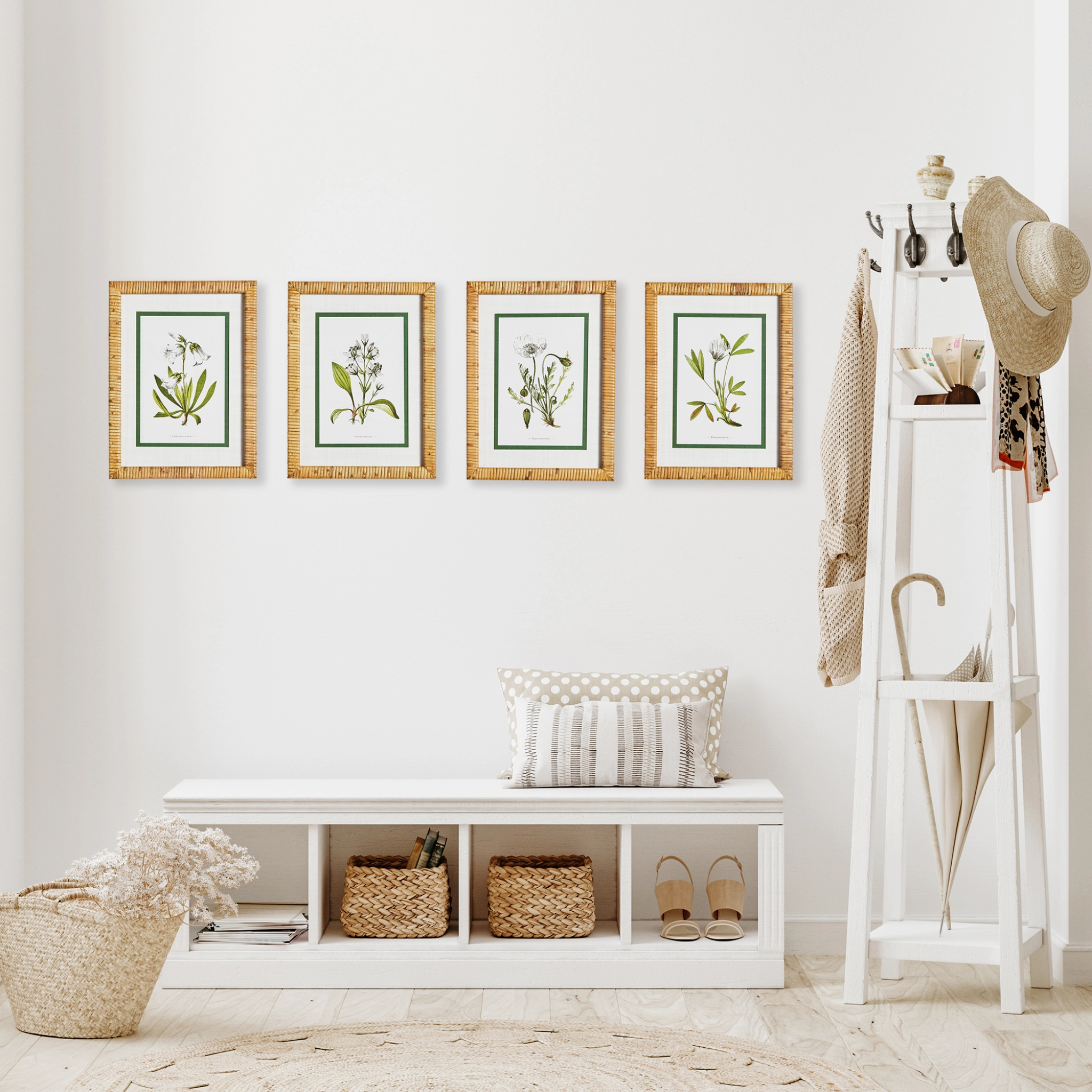 Set of Four Framed White Floral Study Prints Wall Art